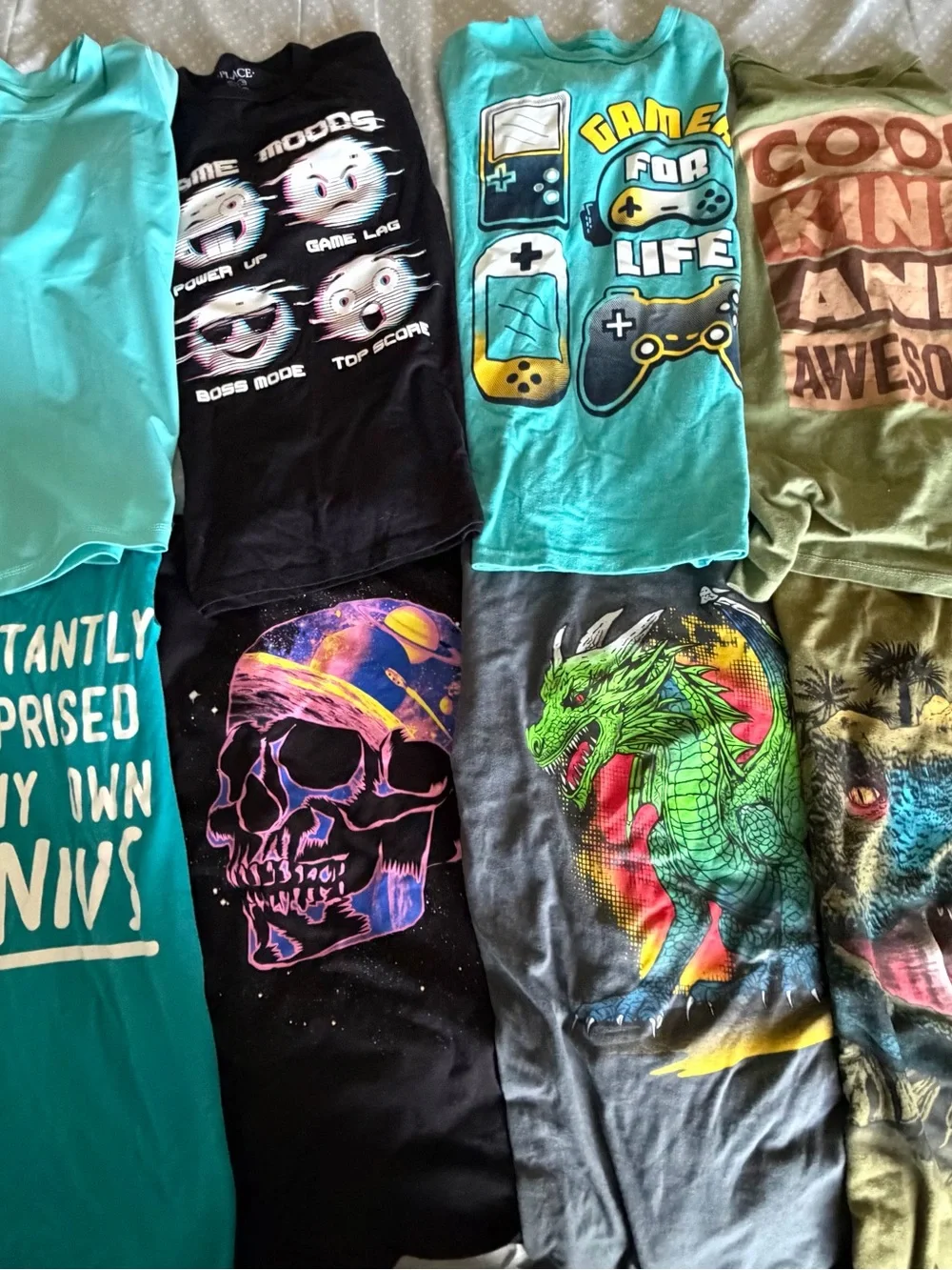 The Children's Place Boys Graphic Tee Bundle - Teal, Black, Gray & Green